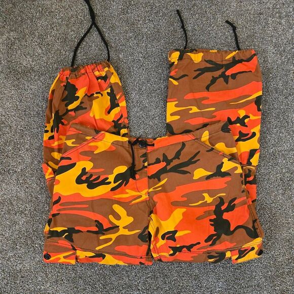 Men's Rothco Cargo Combat Camo Orange Straight Leg Tie Pants Small - Picture 1 of 8